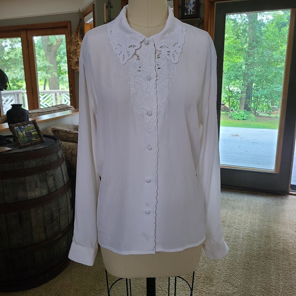 White Button Down Embroidered Collared Shirt - image 2